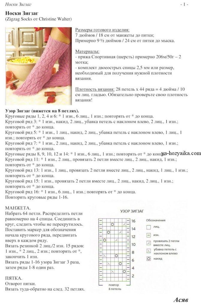 Вязание носков спицами схемы узоры