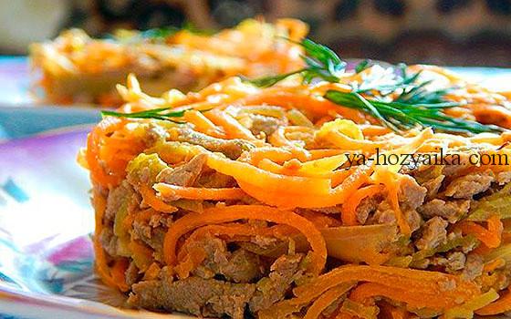 Салат из говяжьей печени с овощами