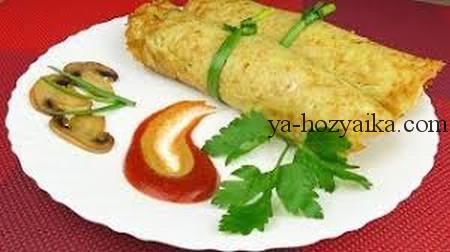 Рулетики из картофельных блинов с грибной начинкой